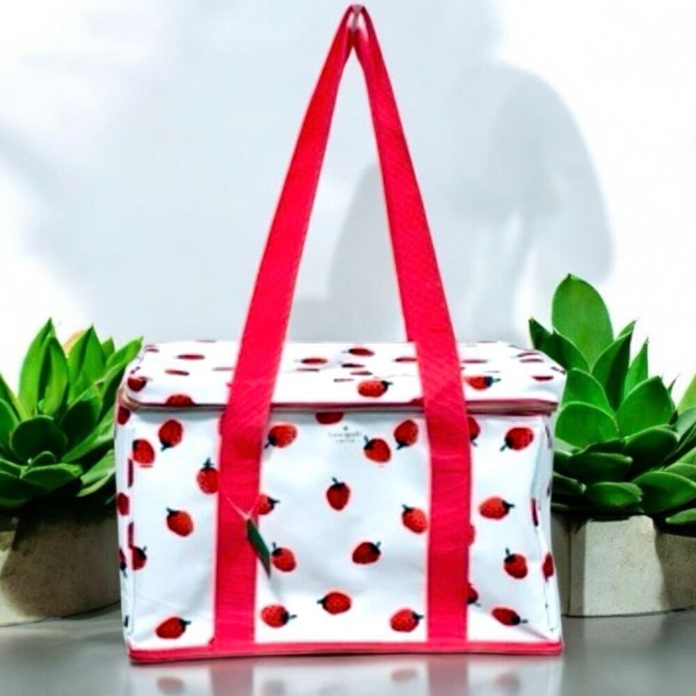 NWT Gorgeous Kate Spade White & Red Strawberry Print Large insulated cooler Bag